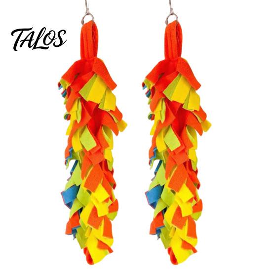 Bird Hanging Toy 2Pcs Parrot Chewing with Metal Ring, Colorful Felt Strips, Small Animal Pet Stress Relief Climbing Activity for Cockatiels