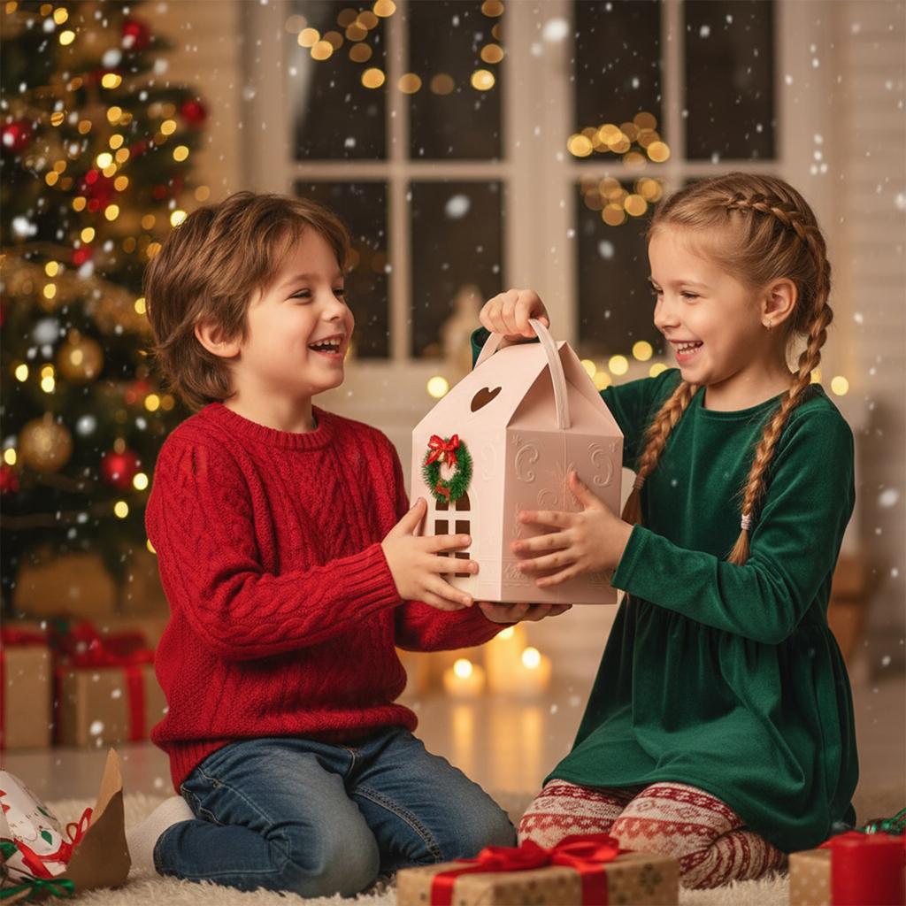 Christmas Cottage Gift Box Festive Goodie Bags with Handle Holiday Cottage Box for Holiday Party Favors Cookie Candy Packaging