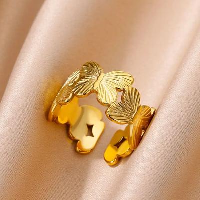 Butterfly Ring for Women Gold Plated Stainless Steel Butterfly Opening Ring Hypoallergenic Wedding Christmas Jewelry