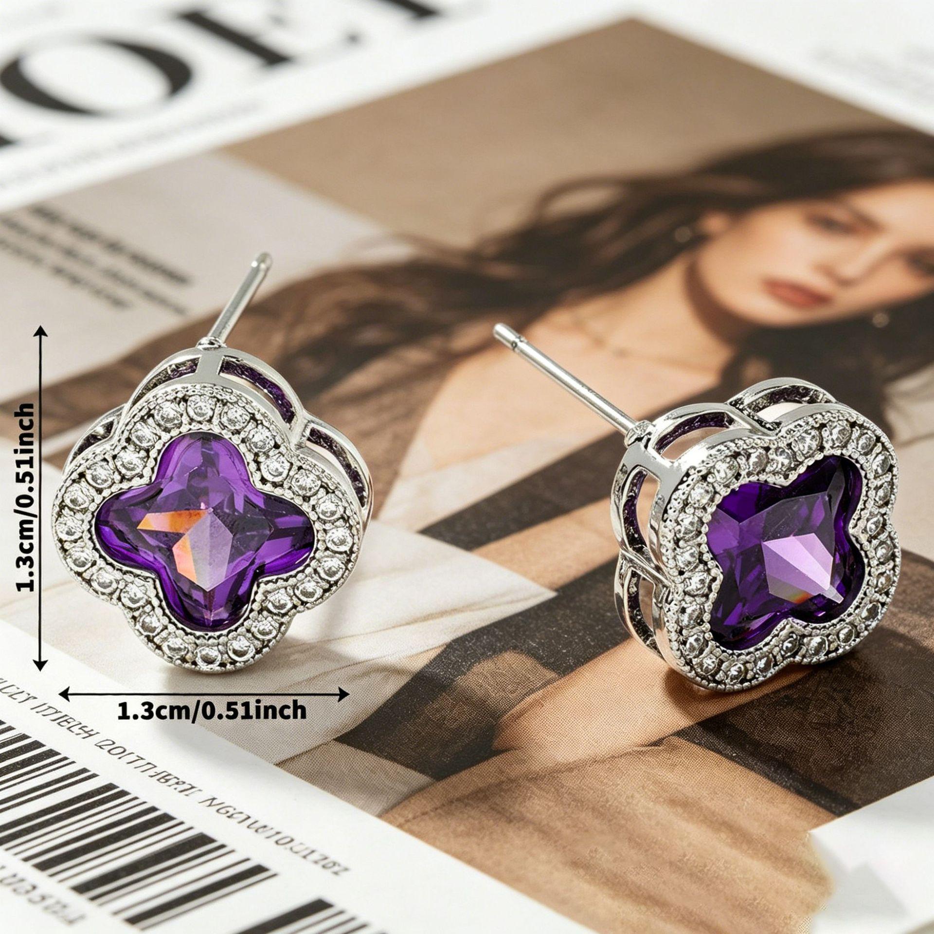 Yanbai Colorful Four-Leaf Clover Sparkling Stud Earrings - Elegant, Simple Earring Accessories for Women