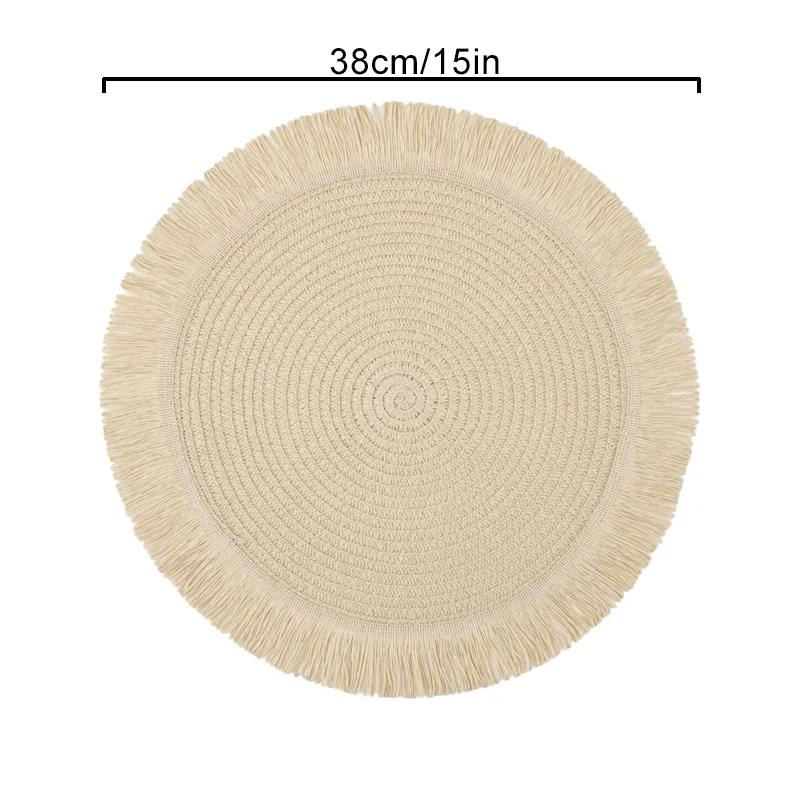 Tassel Paper Woven Placemat Solid Color Circular Lace Anti Slip Placemat Environmentally Friendly Coffee Dining Table Decor Mat