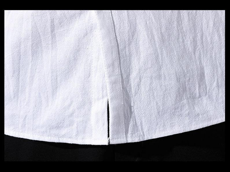 Men's Trendy Summer Cotton-Linen Stand Collar Shirt, Short-Sleeved, Loose Fit