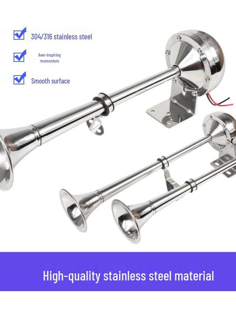 Haihong Yacht Marine Electric Horn: Stainless Steel Single/Double Trumpet for Speedboat, Ship, or Yacht