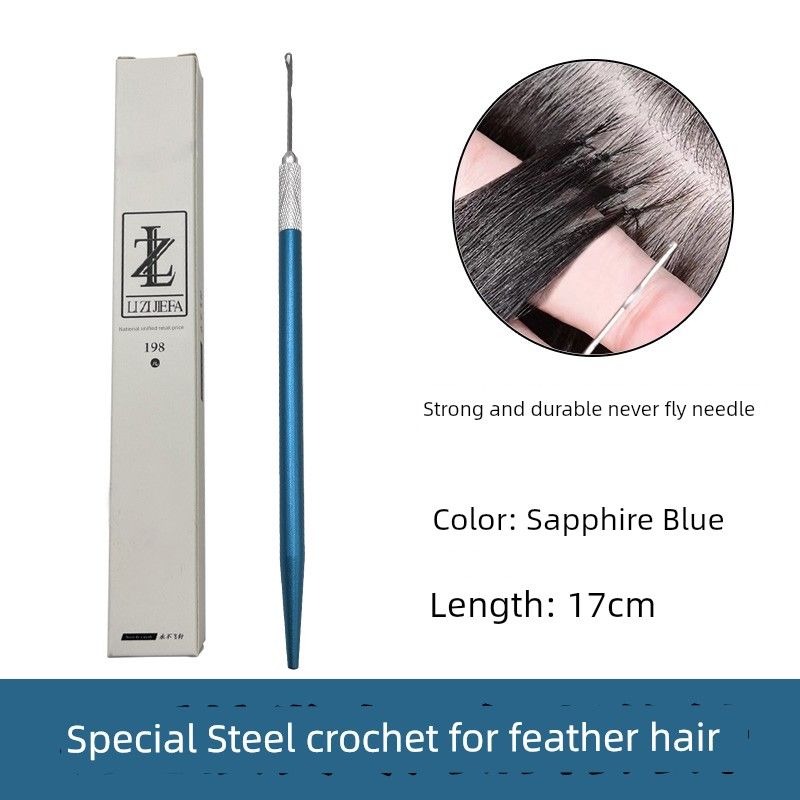 

Metal Needle Hand Crochet Wig Crochet Feather Hair Extension Seamless Device Dreadlocks Crochet Needle Tool Bags Hair Extension Hand-Woven [Gem Blue] One