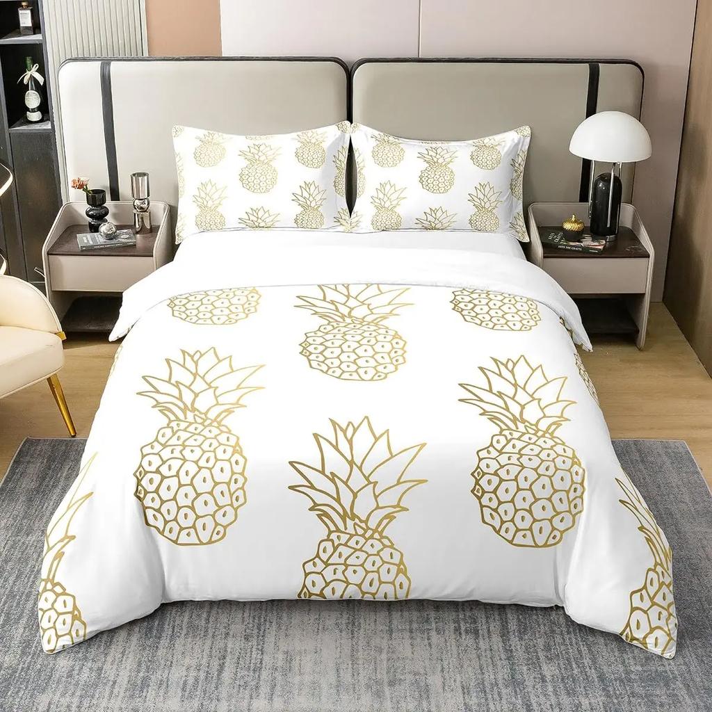 Pineapple Duvet Cover Set Fruit Pineapple Print Single Queen Bedding Set for Kids Adults Bedroom Luxury Decor King Duvet Covers