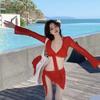 Mosricci Pure Lust Big Red White Sexy Bikini Four-piece Split Swimsuit Women's Long Sleeve Meat Cover Vacation