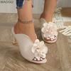 Fashion Floral High Heel Sandals for Women Peep Toe Slip-on Modern Slippers Beige Size 36-43 Sandalias De Mujer Ladies Shoes