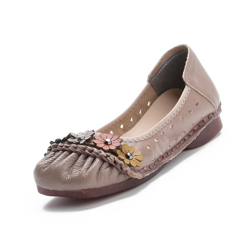 Summer new casual flat-bottomed breathable women's shoes leather hollow single shoes women's hole shoes soft sole