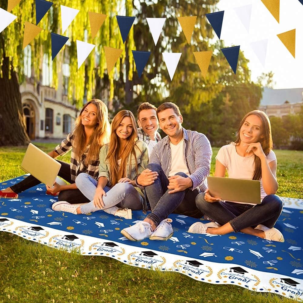 Navy-Blue White-Gold Party Decorations Banner - 2 Pack Men Birthday Graduation 2025 Glitter Sprinkles Paper Pennant Triangle Flags, Fathers Day