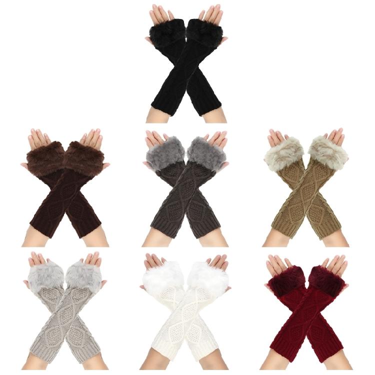 Teenagers Winter Half Finger Mitten Plush Cuffs Keep Warm Lengthen Wrist Gloves