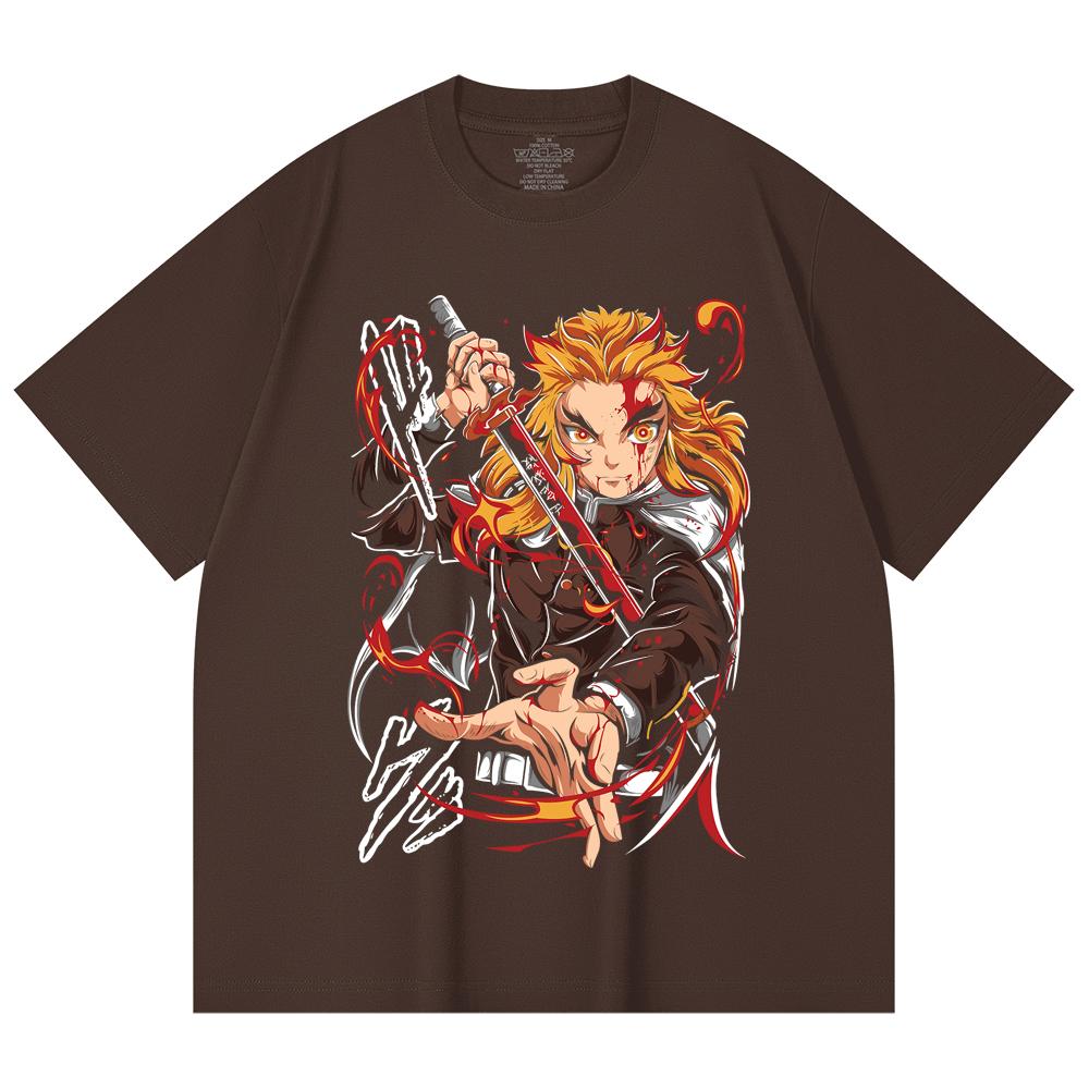 230 Gsm 100% Cotton Demon Slayer V85 Rengoku Print Unisex Heavy Cotton T Shirt