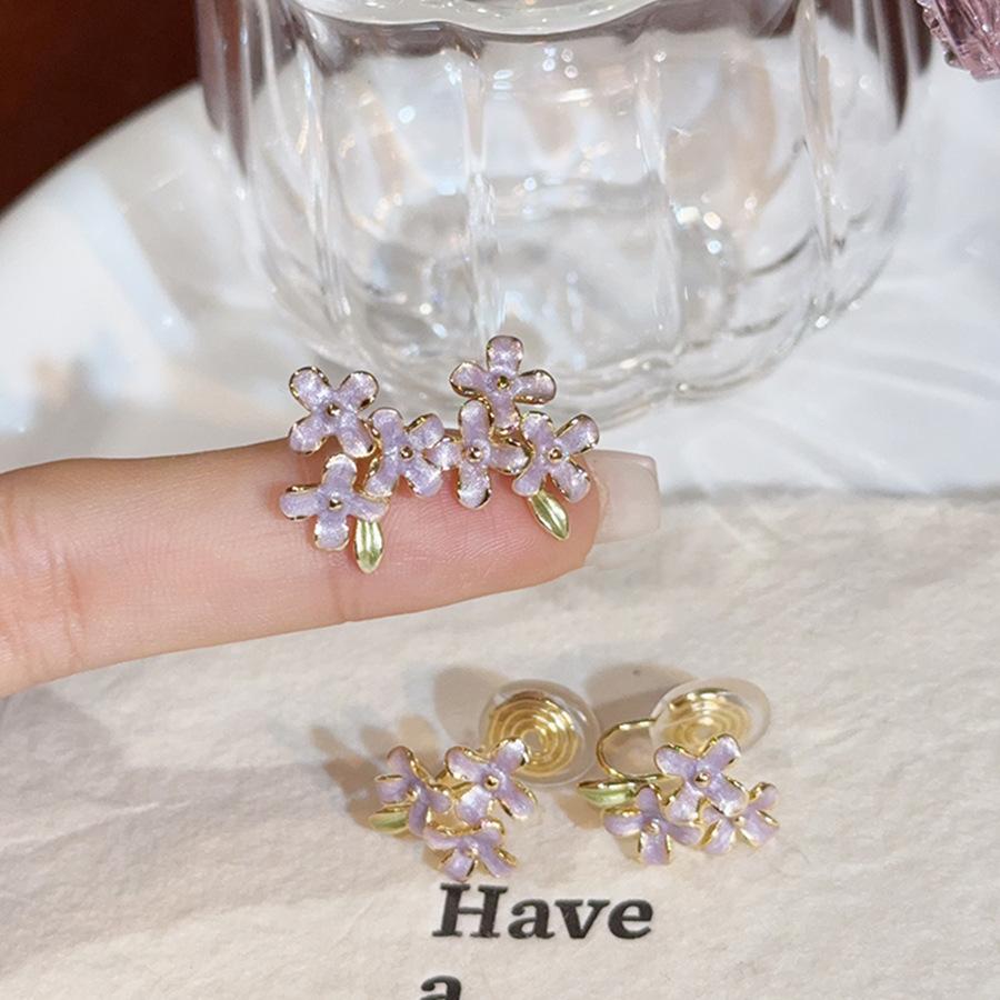 Summer small fresh oil dripping flower earrings fashionable and sweet temperament versatile earclips niche sweet and advanced earrings