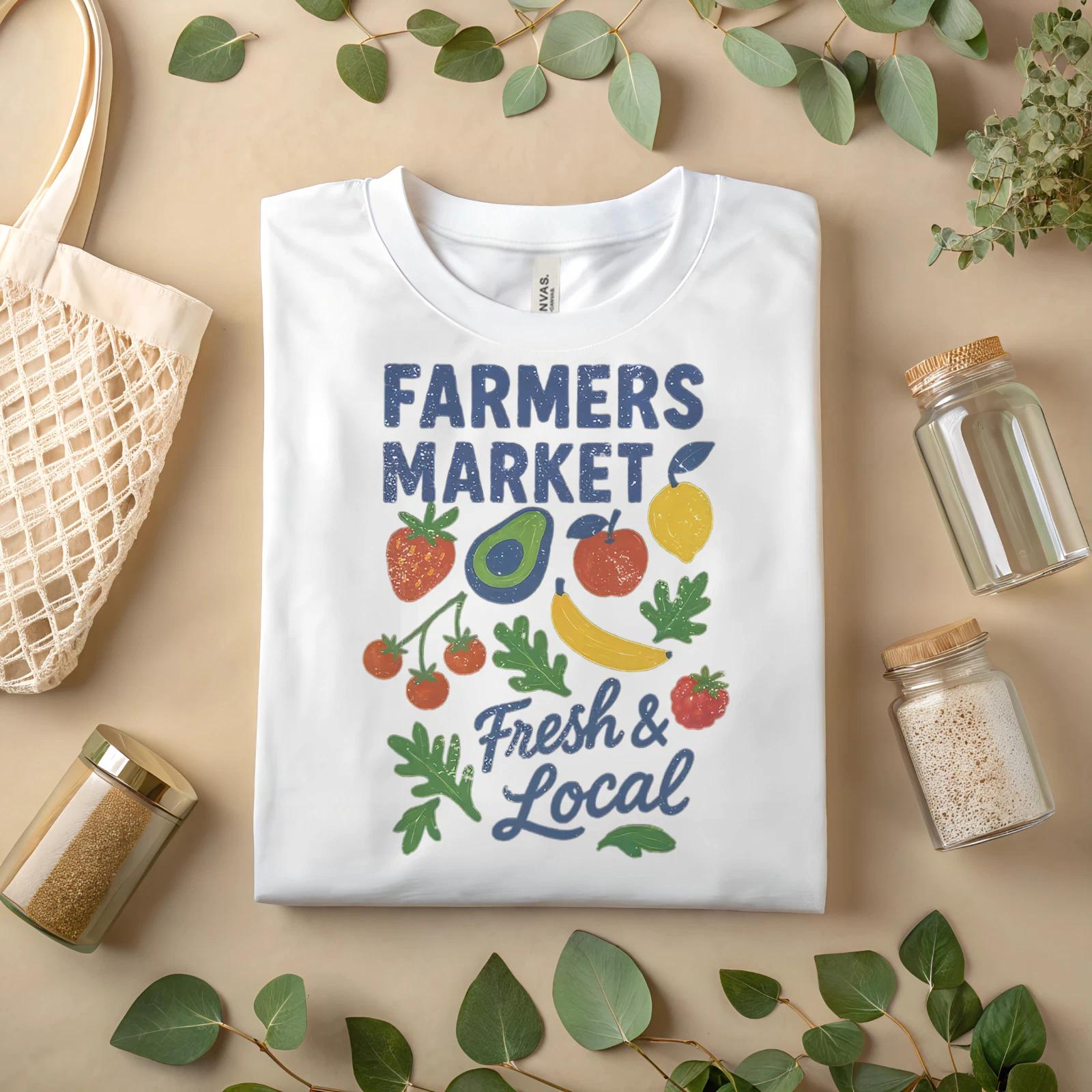 Farmers Market T-Shirt Fresh & Local Organic Produce Graphic Tee Unisex A67 4XL