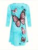 Sommer mote for kvinner Butterfly Print Kjole Rundhalset Uformell kjole Løs kjole Dameklær