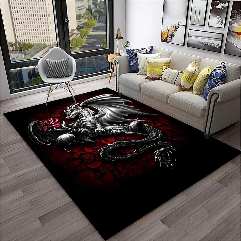 3D China Dragon Myth Art Cartoon Carpet Rug for Home Living Room Bedroom Sofa Doormat Decor,Kid Play Area Rug Non-slip Floor Mat