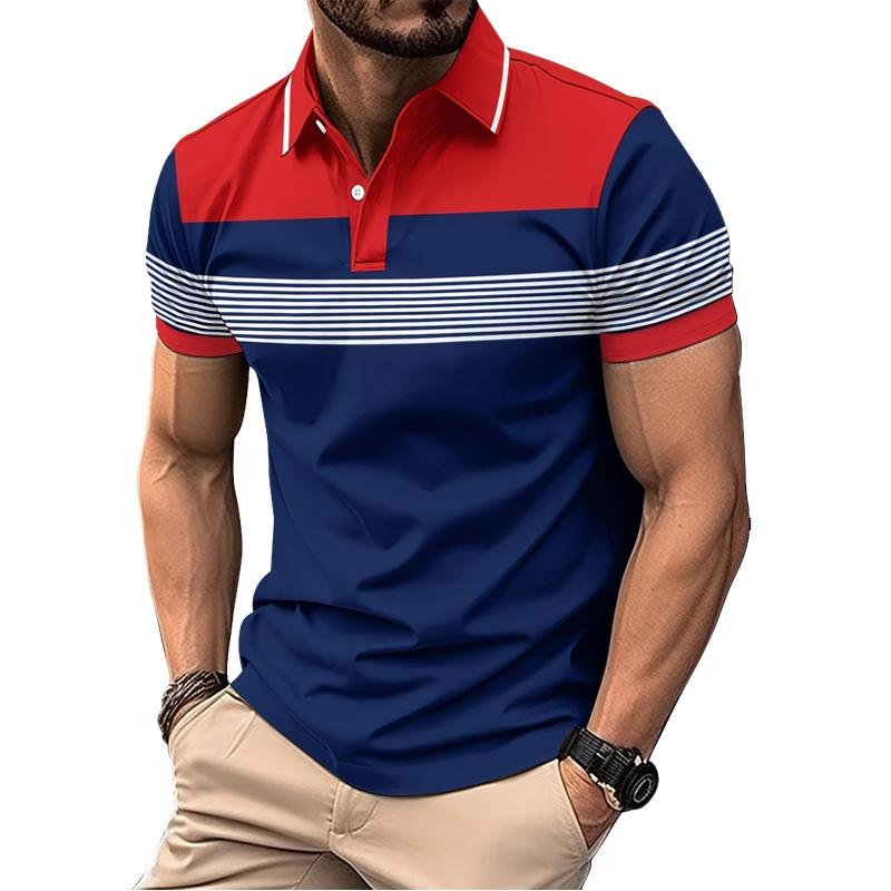 New Men's Casual POLO Shirt Lapel Buttons Business Stripes Versatile Fashion T-shirt Loose Tops