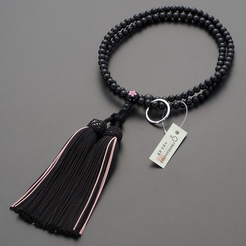 Buddhist Altar Shop Takita Shoten Prayer Beads Soto Zen Formal Prayer Beads Black Onyx Cherry Blossom Carving 8 Inches Pure Silk Tassel with Head