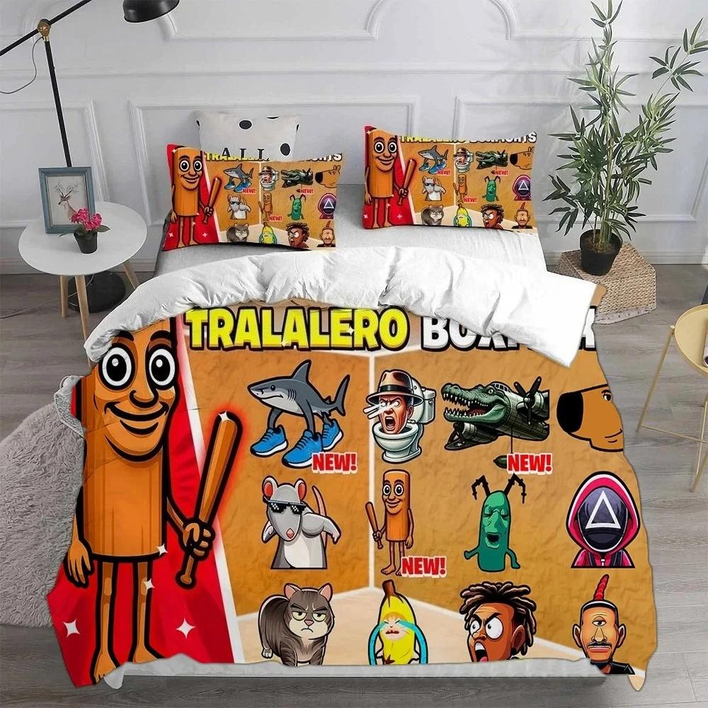 ai Italian Brainrot Tung Tung Sahur Bedding Sets Comforter Duvet Cover Set 2/3Pcs Home Christmas Decoration Wacky Gift