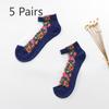 5 Pairs of Ladies Autumn Thin Floral Embroidered Glass Silk Clear Cotton Bottom Crystal Ice Stockings