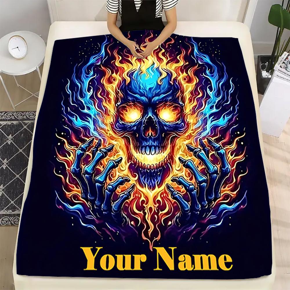 Customize Name Blanket Super Mythological Skull Pattern Warm Soft Blankets Home Travel And Comfortable B