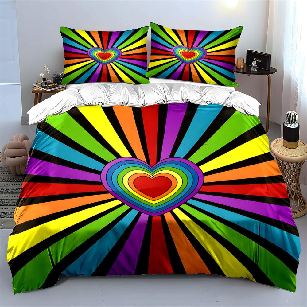 Rainbow Heart Three-Piece Decor Set Multiple Sizes Kid'S And Adults' Bedroom Exquisite 3Pc Bedding Set, Gift