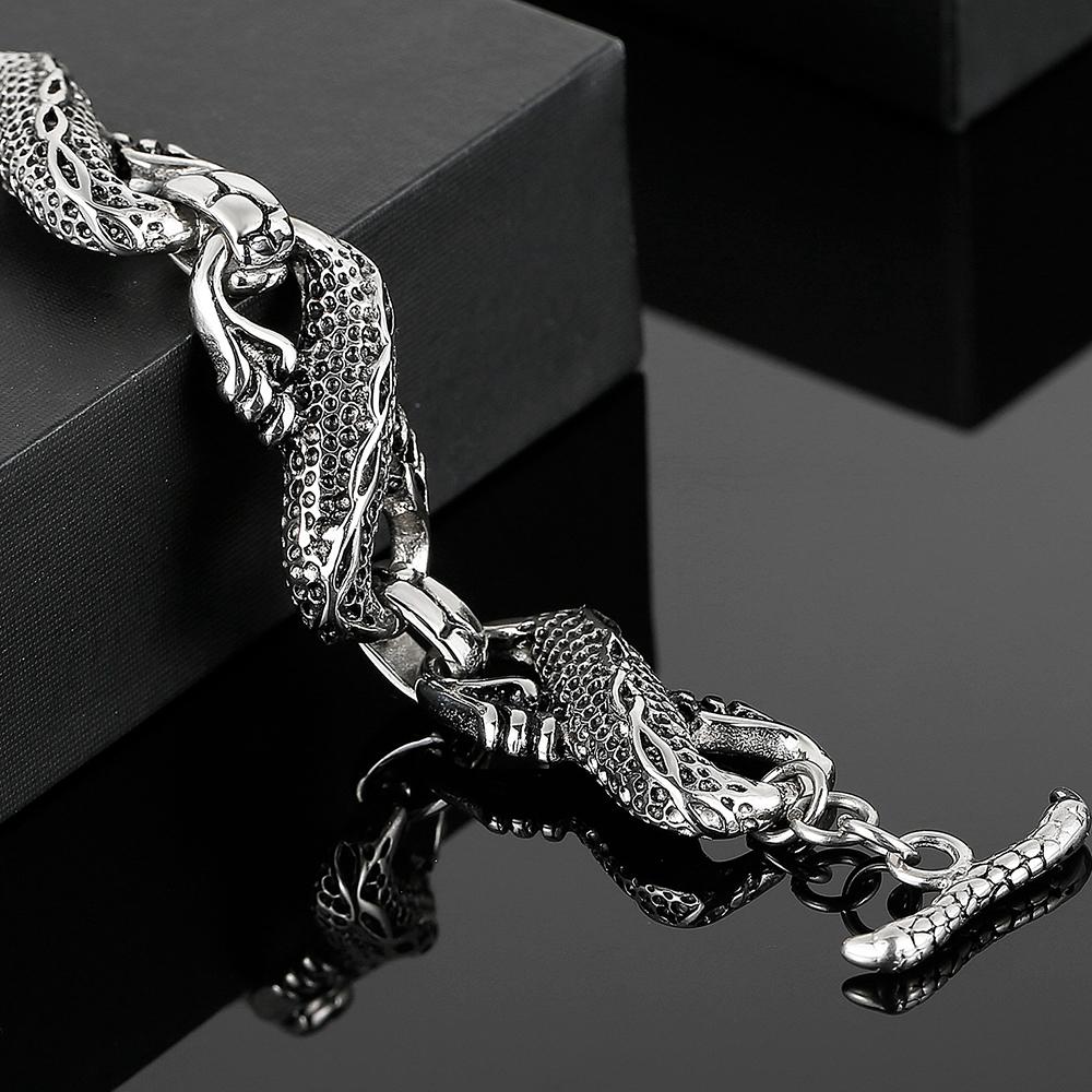 Massive Chinese Dragon Cuff Men's Bracelets Vintage Stainless Steel Loong Head Body Chain Bracelet for Man Gothic Jewelry Gifts