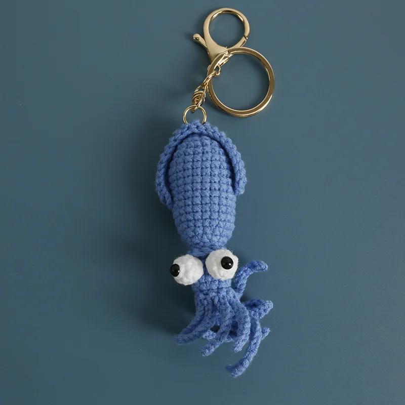 Funny Crocodile Design Crochet Keychain Handmaking Knitted Cartoon Crocodile Doll Keyrings Knitted Squid Cute Keyrings Wholesale