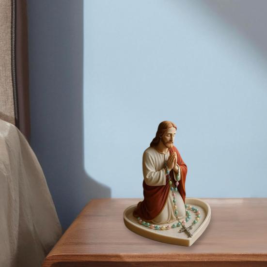 Virgin Mary Rosary Holder Resin Mary or Jesus Figurine Jewelry Dish Our Lady Prayer Rosary Dish Gift Catholic Decor