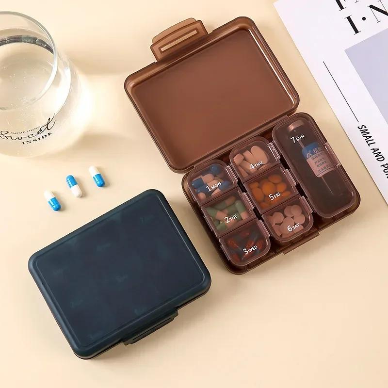 Portable Moisture-proof 7 Days Pill Box Seal Separate Division Travel Pill Organizer Dustproof Pill Case Medicine Container Case