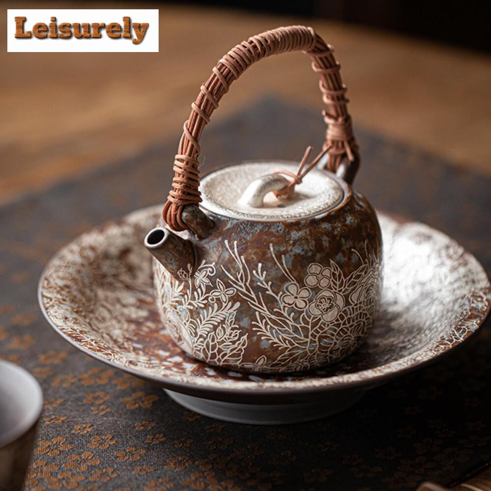 230ml Retro Old Rock Mud Vine Weaving Beam Teapot Flower Gilded Silver Pot Tea Brewing Kettle Ball Filter Kung Fu Teaset Gifts