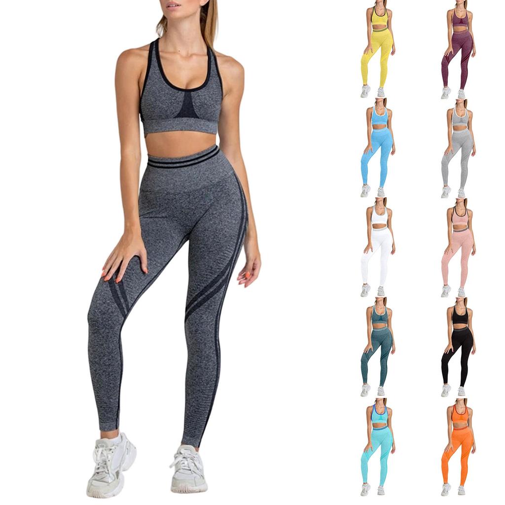 Women Seamless Sports Bra and High Waist Leggings Set Two Piece Workout Outfits Yoga Gym Fitness Activewear for Training Running