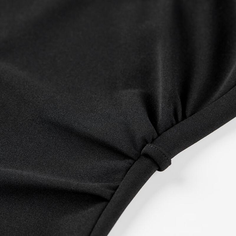 Shangdubi La Women's Elegant Black Square Neck A-line Midi Dress