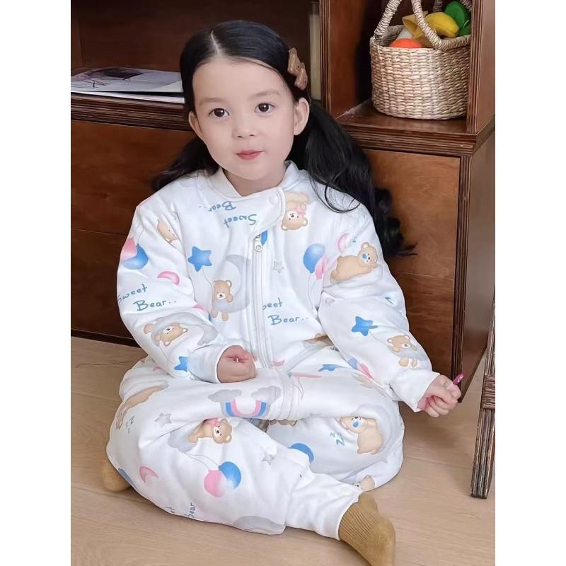 Thick Cotton Sleeping Bag Toddlers Winter 240g Quilted Footed Pajama With Zipper Anti-Kick Design