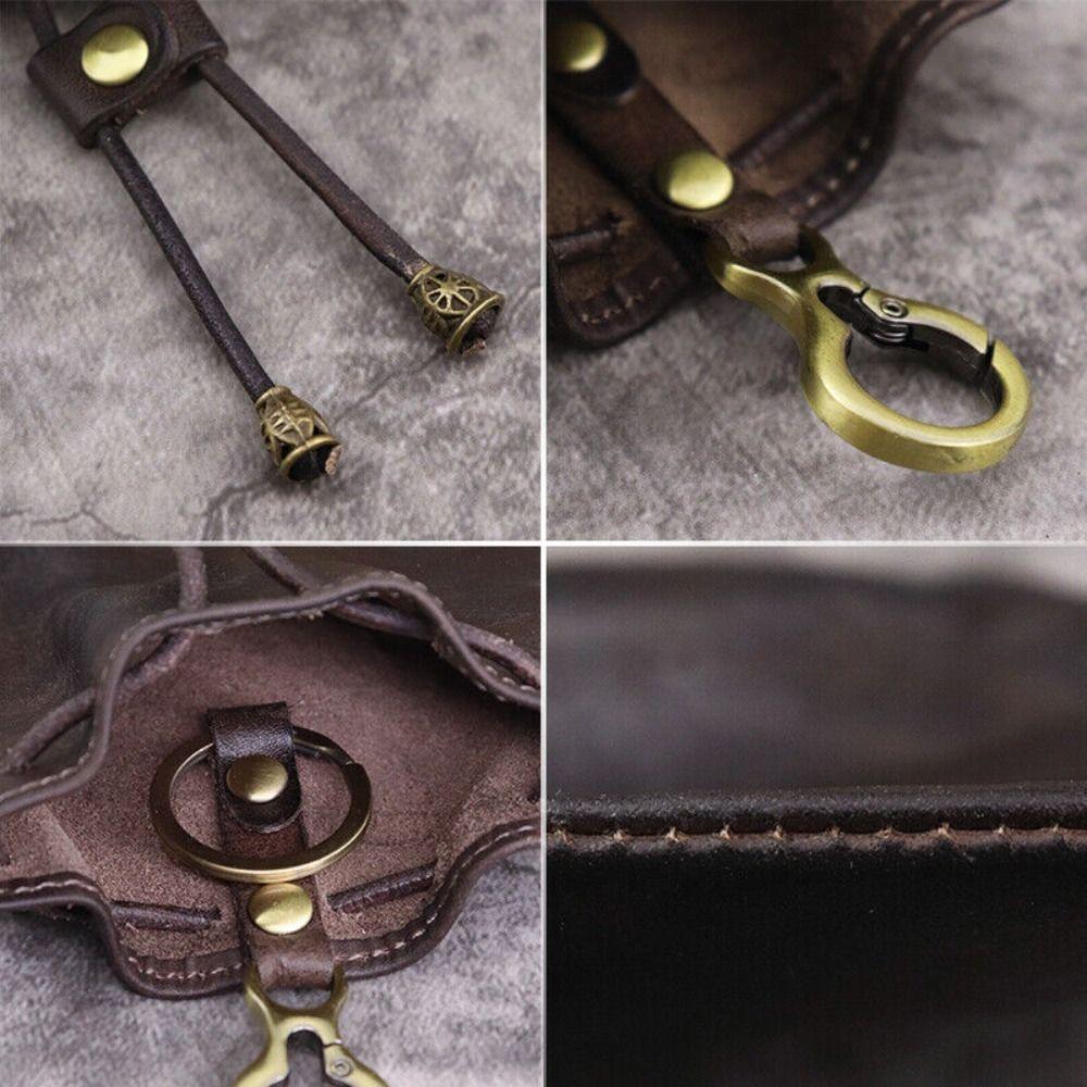 Retro Echtleder Münzbeutel Beutel Kordelzug Geldbörsen Autoschlüssel Tasche Einfache Hängetasche