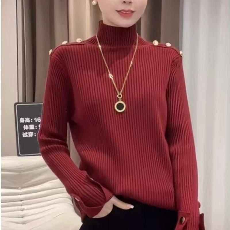 Spring autumn and winter new beautiful semi-turtleneck sweater with long-sleeved slim-fit knitted bottoming shirt women's top
