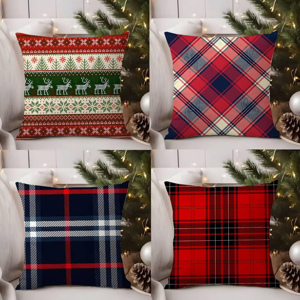 Christmas Plaid Pillow Case Sofa Short Plush Double-Sided Hd Printing Room Home Office Gift Cushion Cover