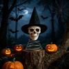 Distressed Resin Skull Topper Halloween Witch Hat Tree Topper, Gothic Skeleton Figurine for Versatile Party Decor, Spooky Festive Home Ornament, Trick