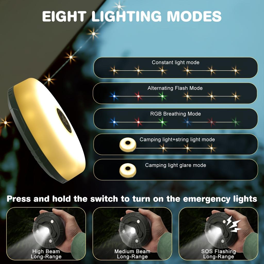 1pc Multifunctional LED Camping Light with Warm White and RGB String Lights, Rechargeable LED Ambient Magnetic String Lights Tent Light