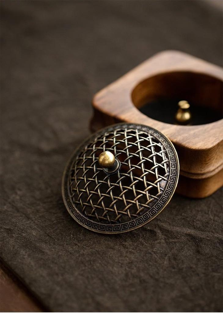 SITEDAN Räuchergefäß, Rundes Räuchergefäß, Hölzernes Räuchergefäß, Räucherstäbchenhalter für buddhistische Altäre, Antiker Räucherstäbchenhalter, für Spiralräucherwerk