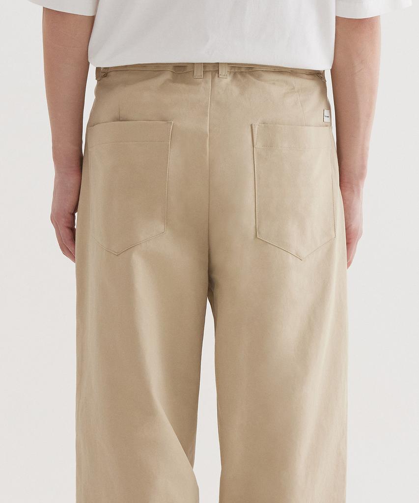COVERNAT Semi-Wide Cotton Belted Pants Beige