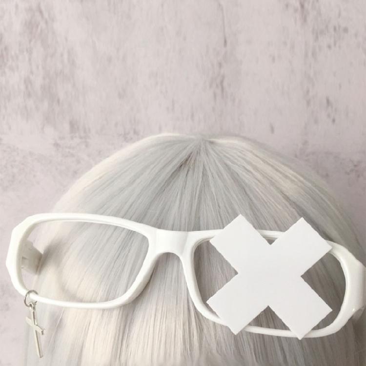 Anime Cosplay Costume Subcultures Crucifix Glasses Frame Funny Novelty Eyewear Gothic Crosses Glasses Frame White