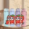 1PC Strawberry Hood Cat Cartoon 750ml Color Plastic Sports Water Bottle Leakproof Flip Straw Lid Suitable for Sports Office Home Use