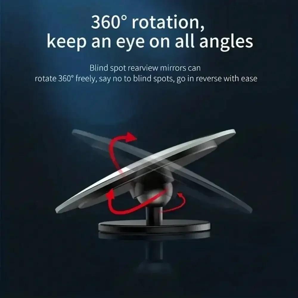 2Pcs Round Frame Convex Blind Spot Mirror Safety Driving Wide Angle 360 Degree Adjustable Clear Rearview Mirror