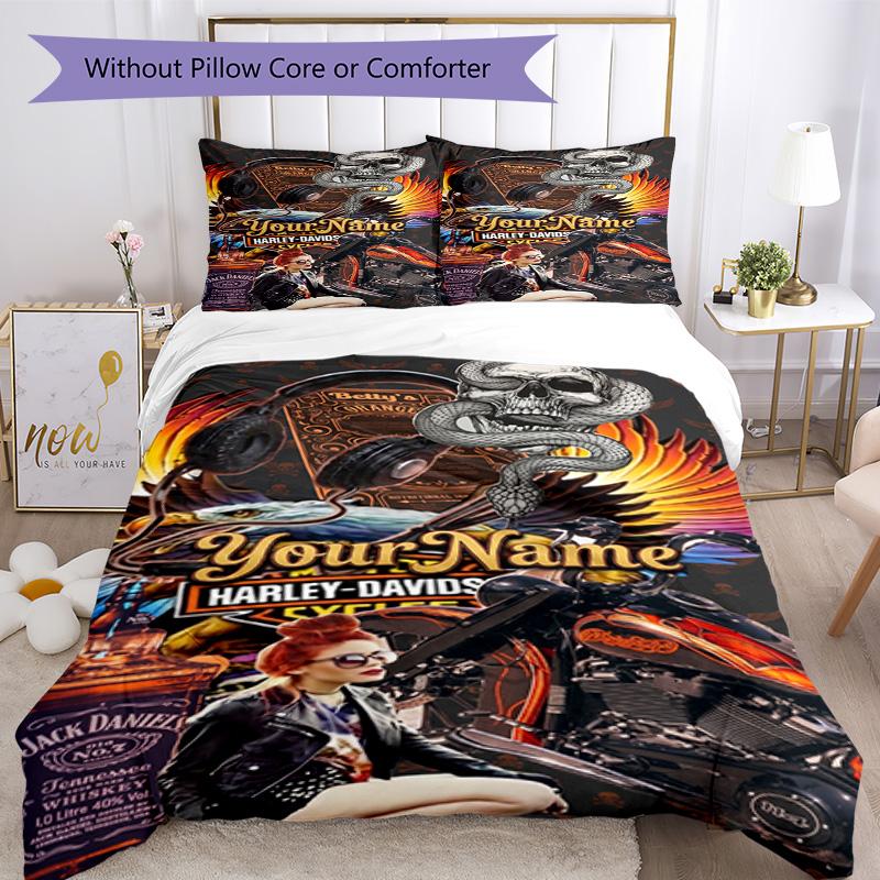 Motociclette Harley-Davidson Personalizza il tuo nome Set Biancheria da Letto Copripiumino Traspirante con Federe Decorazione per la Casa Regalo di Compleanno