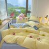 Gu Ling Wei Washed Cotton Four-piece Set Cartoon Dopamine Quilt Cover Sheet Dormitory Three-piece Set