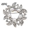 Lapel Pin Brooch Pin Faux Pearl Wreath Design with Rhinestones Inlaid Circular Flower Leaf Garland for Coats Shirts Bags Accessories Metal