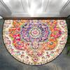 Luxury Bohemian Mandala Half Round Door Mat Jewel Floral Design 2D Flat Non Slip Machine Washable Floor Rug for Entryway Bedroom Home Decor