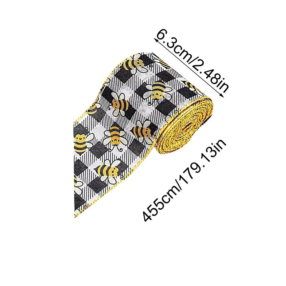 Bee Ribbon Wired Spring Craft Wrapping Honey Bee Striped Dot Yellow Ribbon For Wrapping Crafts Bows Party Decor 5 Yards