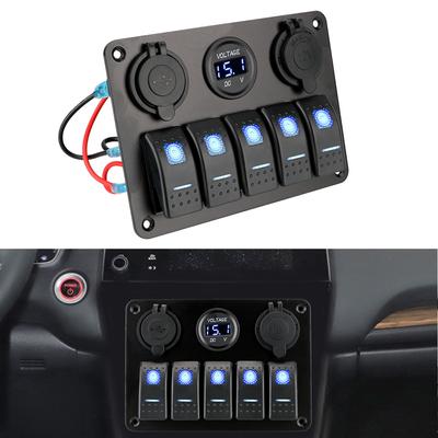שקע חריץ USB כפול פאנל מתגי נדנדה LED 5 מצבים עם נתיך שקע 12/24V שילוב מתח דיגיטלי עמיד למים