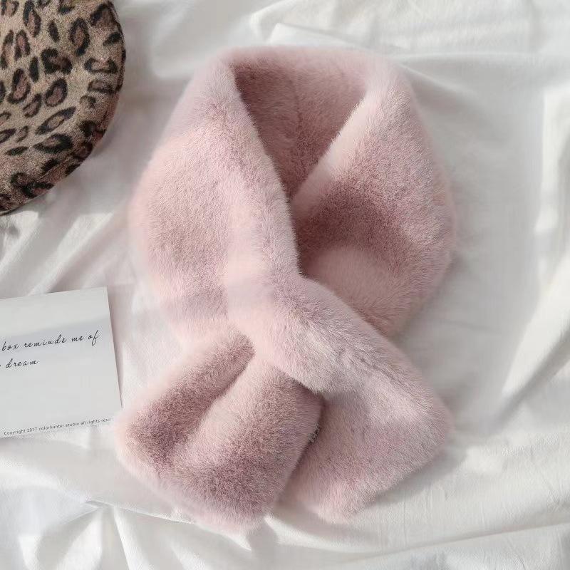 Korean Style Thick Plush Pearl Scarf for Women - Imitation Otter Fur, Warm Winter Fashion, Solid Color